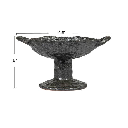 Hello Honey® 9.5" Black Stoneware Footed Plate with Handles & Reactive Glaze